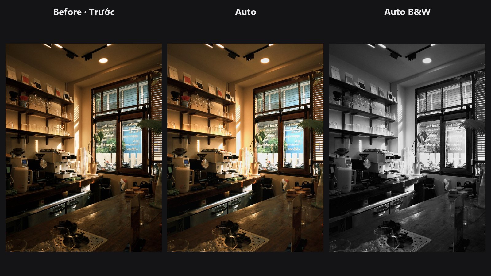 Auto Tone — before, Auto and Auto B&W