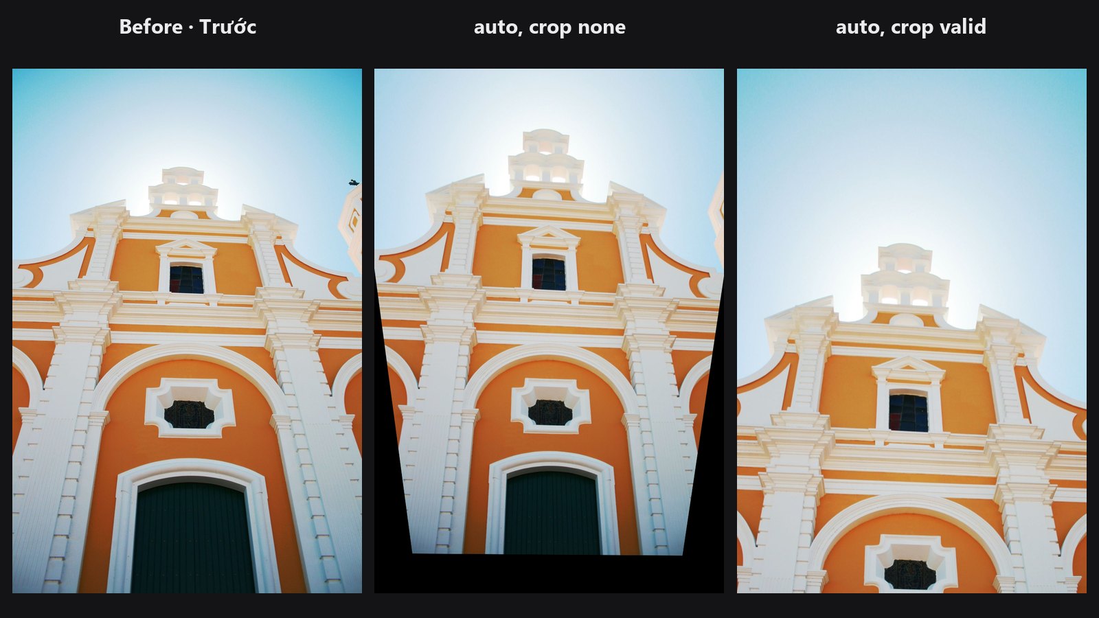 Auto Upright — before, crop none and crop valid