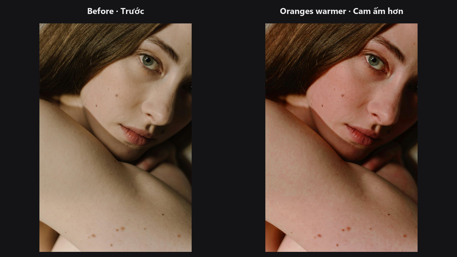 Hue/Saturation per Range — trước / sau